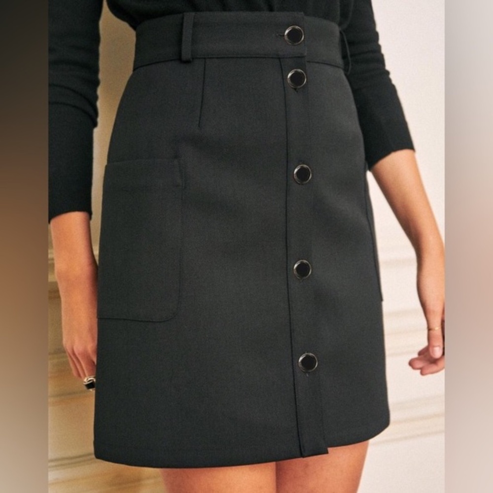 Sezane Black Lorraine A-line Wool Skirt Size 4 (FR36)